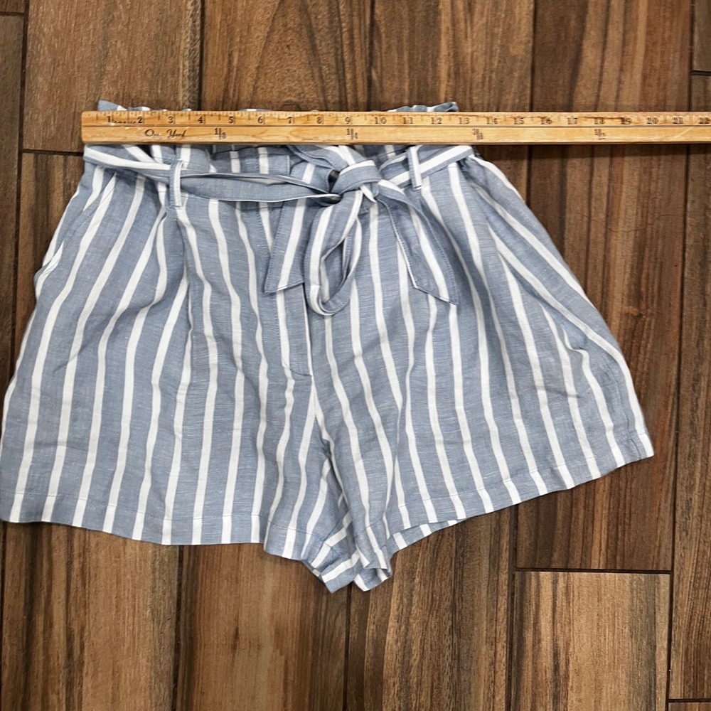 LOFT Blue White Striped Paperbag Waist Linen Blend Shorts Coastal L